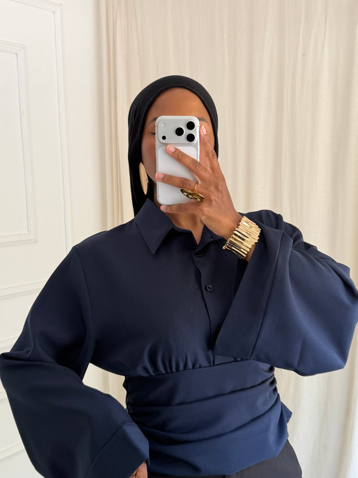 BLOUSE CINTRÉ BOUTONS BLEU MARINE