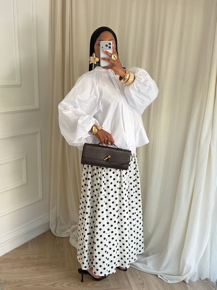 JUPE COTON À POIS BLANCHE