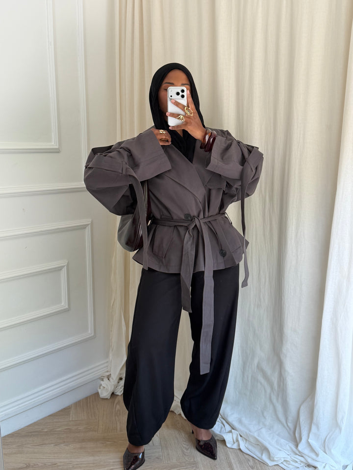 TRENCH COURT EYDA GRIS FONCÉ