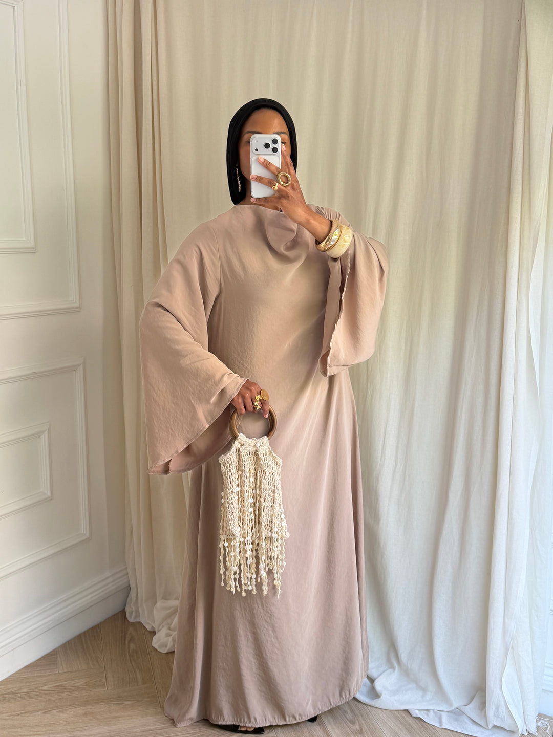 ROBE MANCHES ÉVASÉES TAUPE