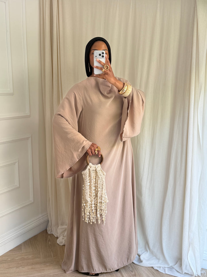 ROBE MANCHES ÉVASÉES TAUPE