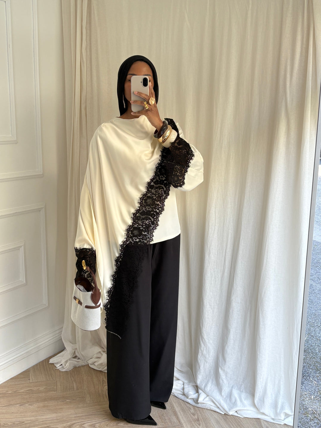 BLOUSE DENTELLE CAPE BICOLORE CRÈME