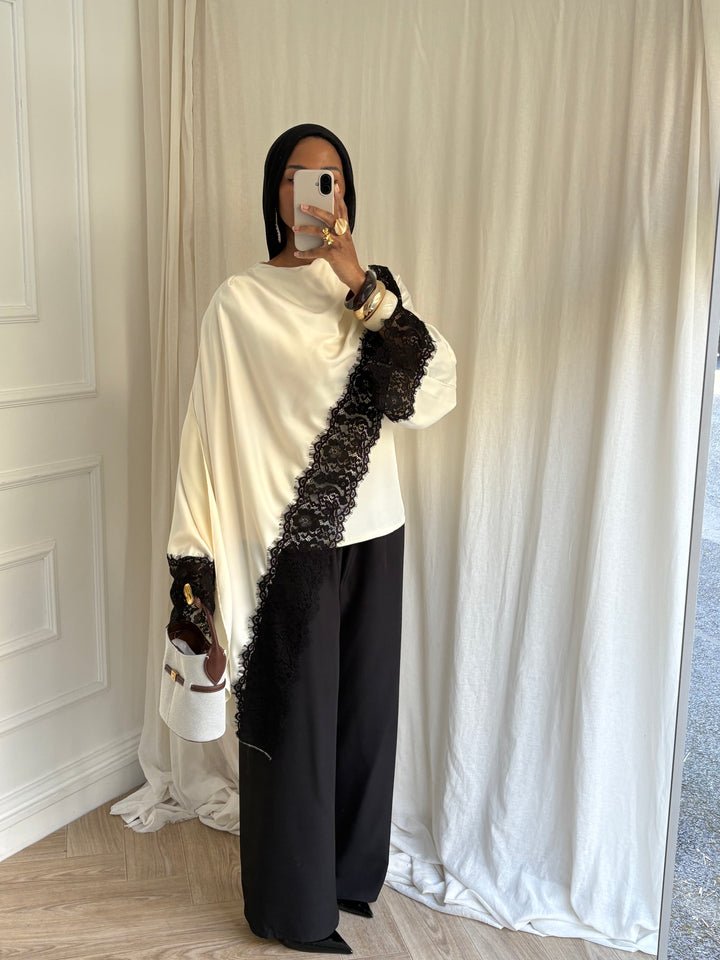BLOUSE DENTELLE CAPE BICOLORE CRÈME