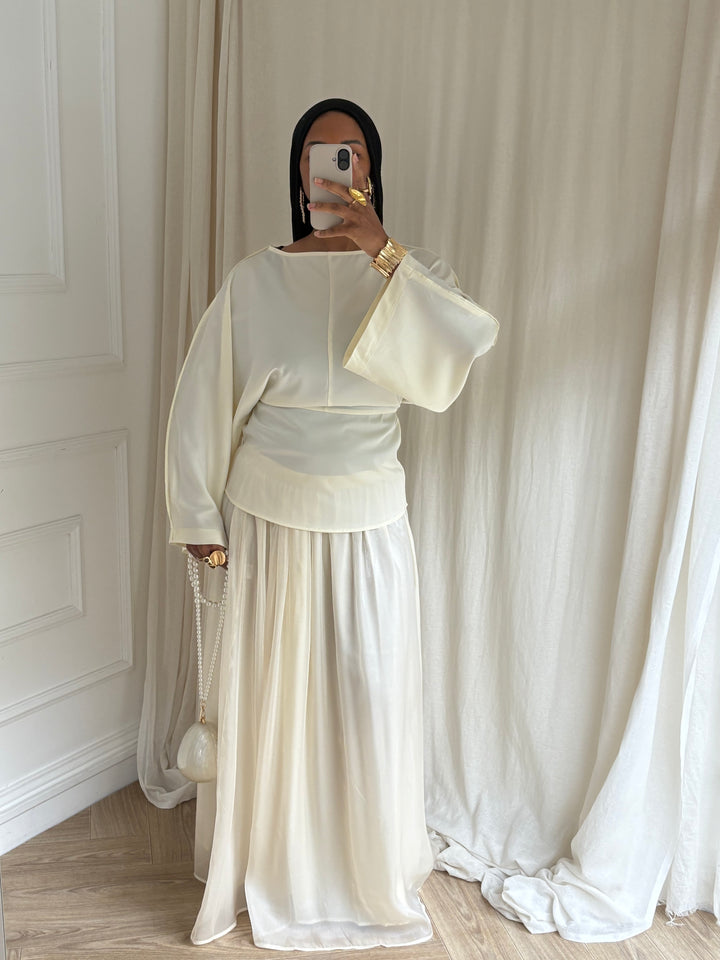 BLOUSE SATIN MANCHES ÉVASÉE ÉCRU