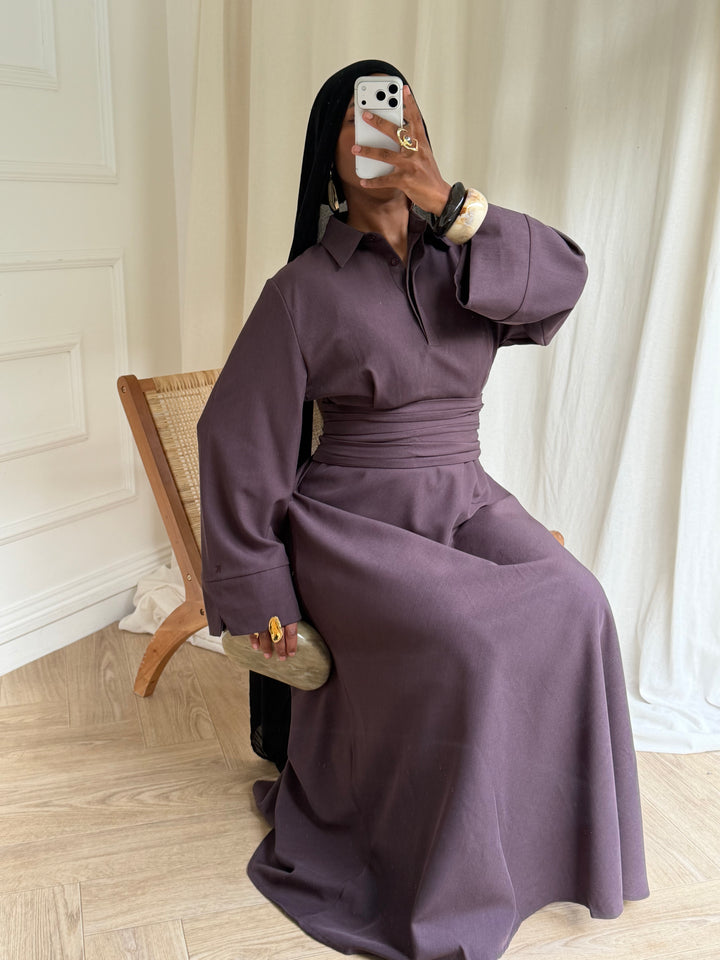 ROBE AVEC CEINTURE PLUM