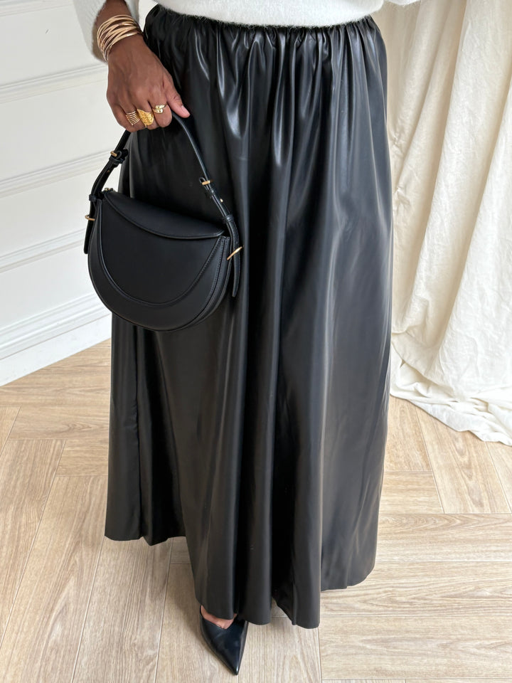 JUPE LONGUE FAUX CUIR NOIRE