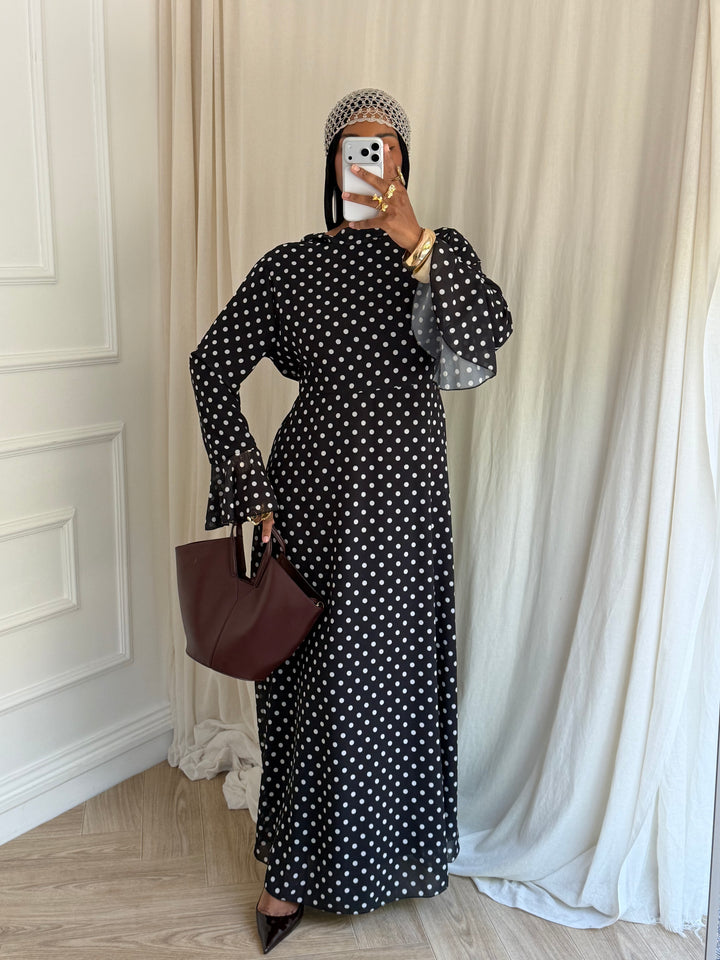 ROBE LONGUE À POIS NOIRE