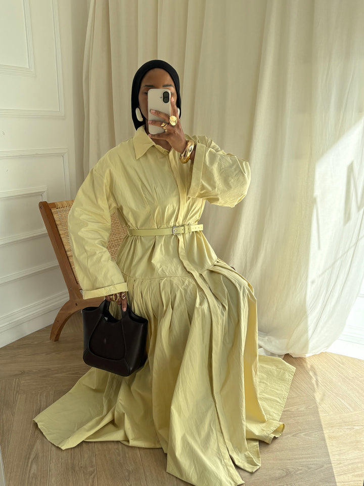 ROBE LONGUE PLISSÉE EN COTON AVOCAT