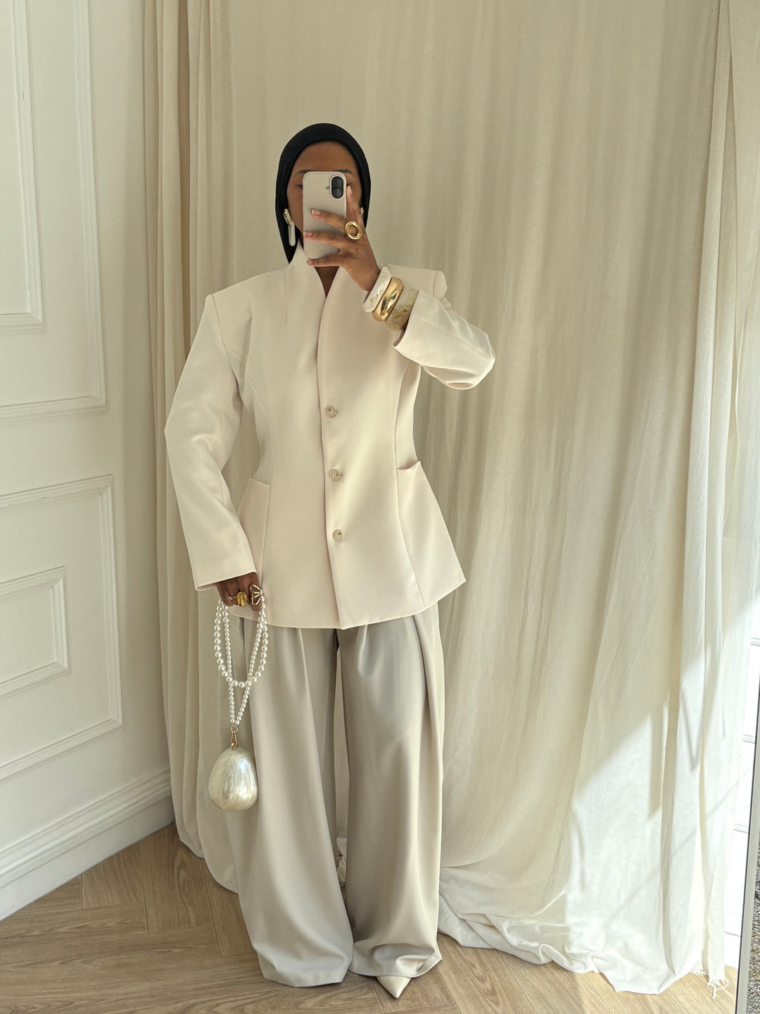 BLAZER CINTRÉ BOUTONS BEIGE CLAIR