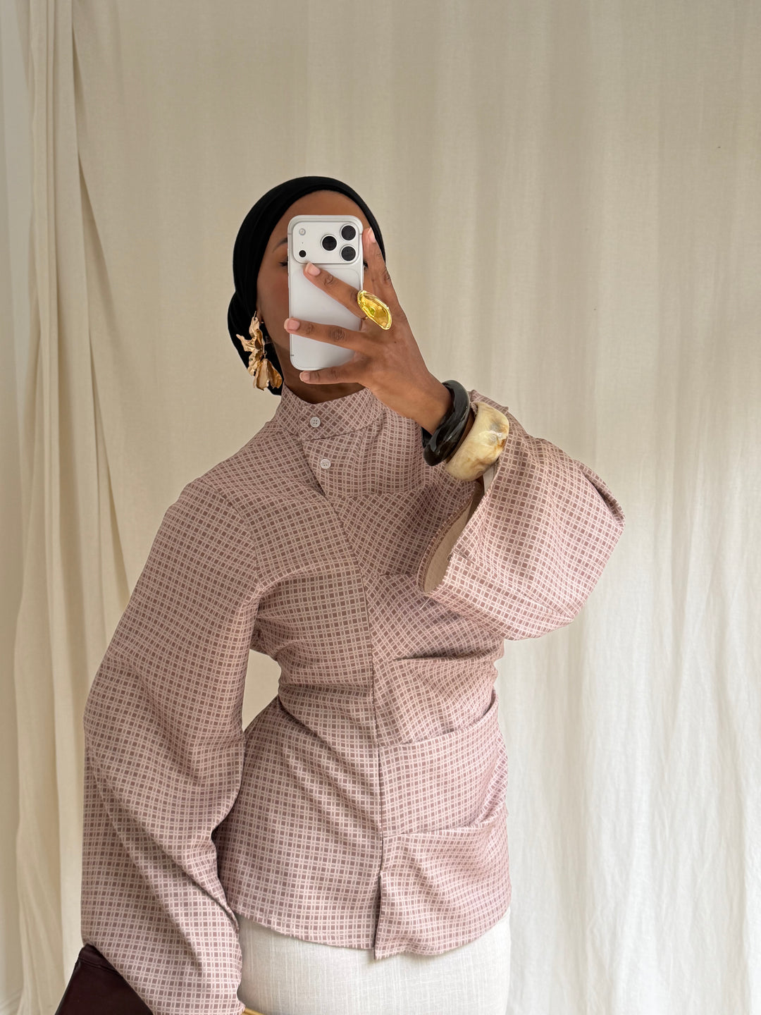 BLOUSE CINTRÉ VICHY TAUPE