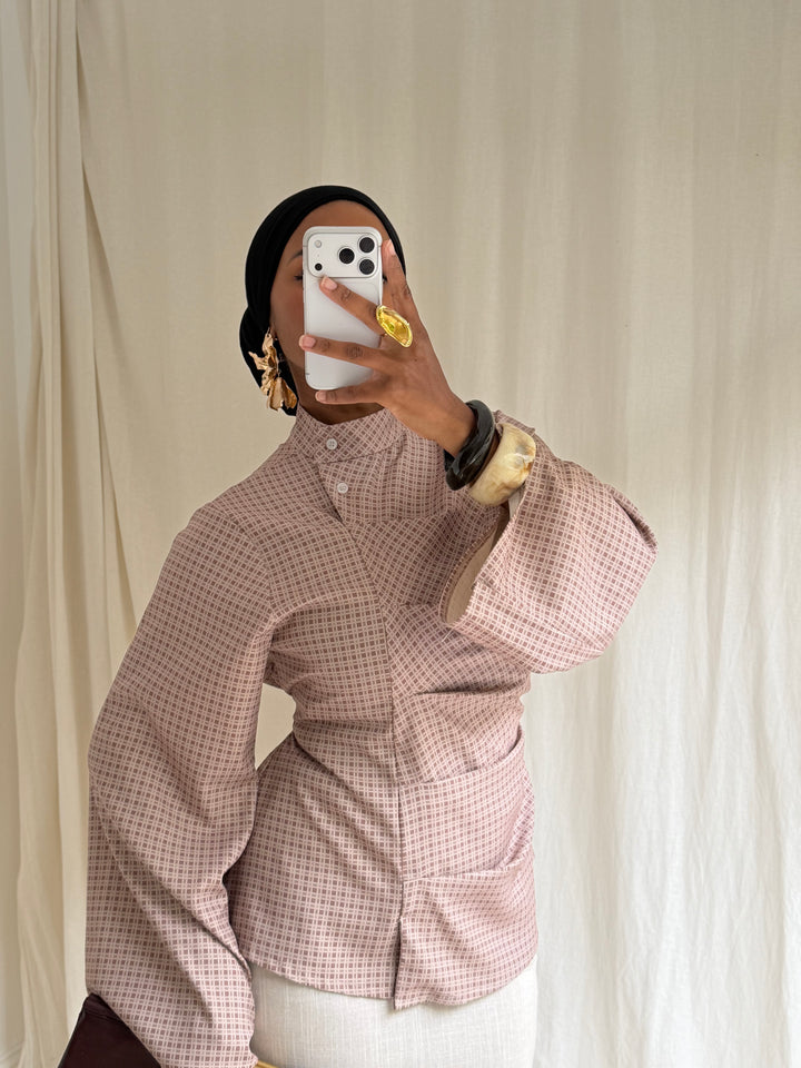 BLOUSE CINTRÉ VICHY TAUPE