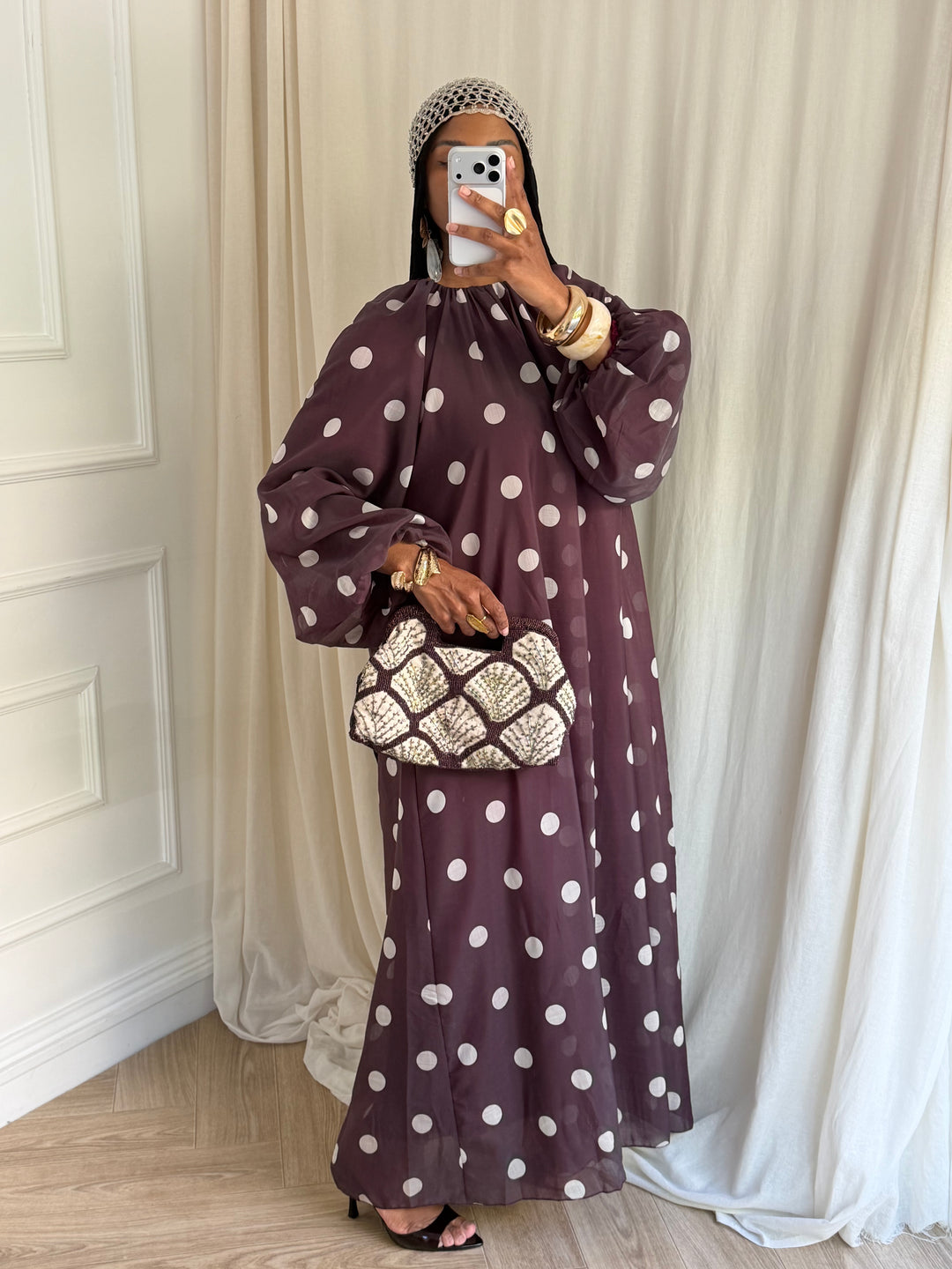 ROBE MANCHES BOUFANTES POIS  BURGUNDY