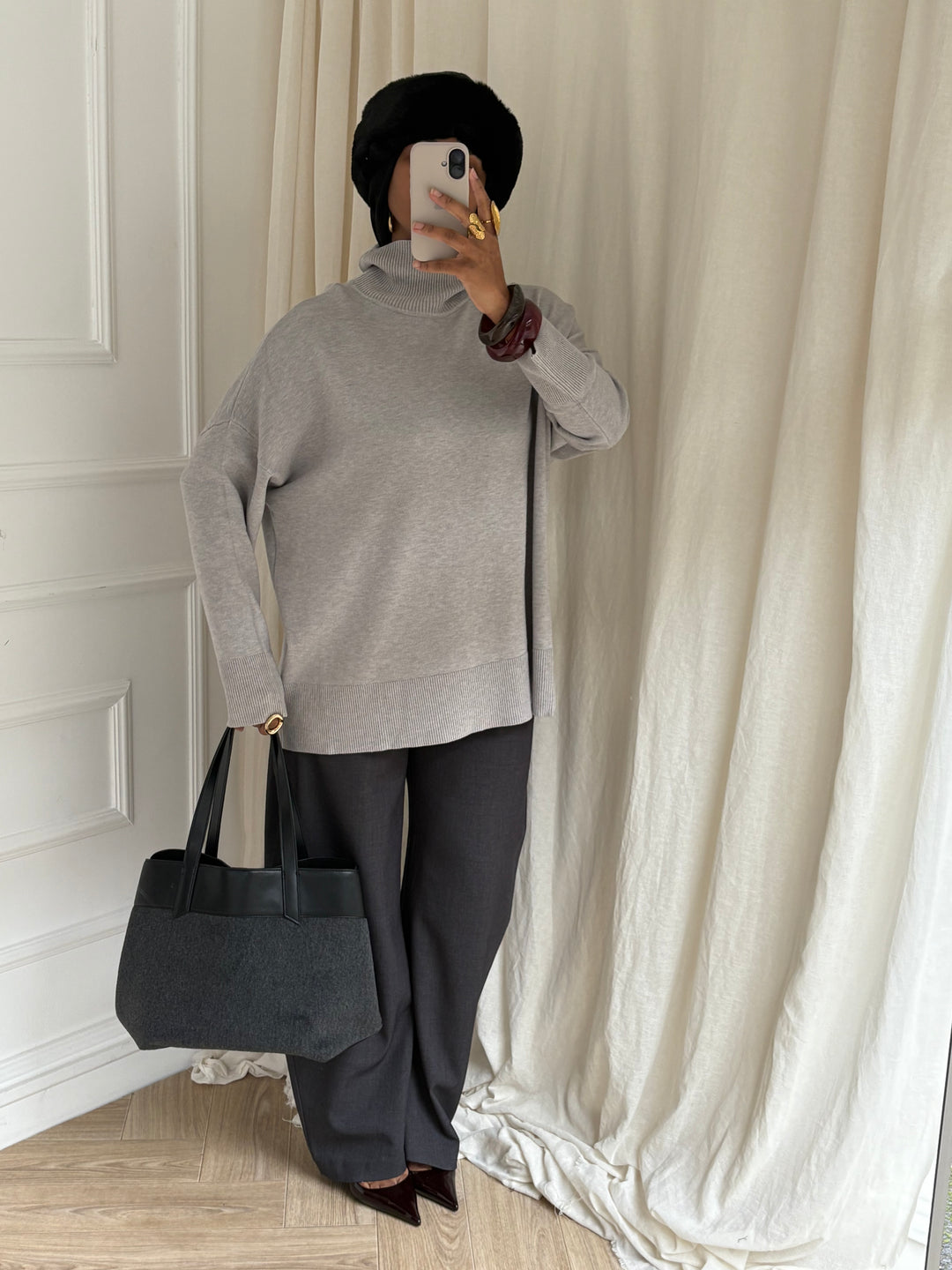 PULL FIN COL ROULÉ GRIS CLAIR