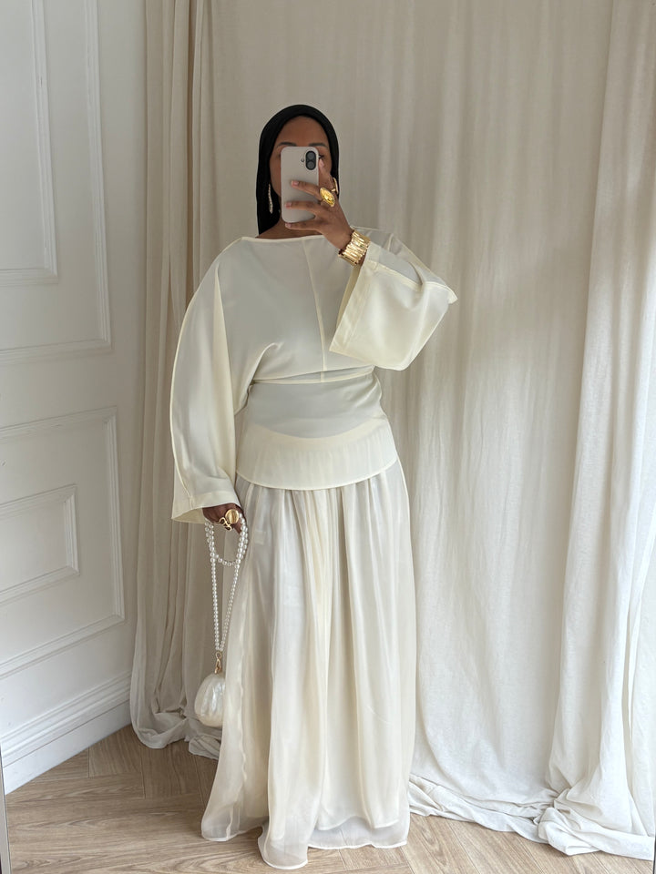 BLOUSE SATIN MANCHES ÉVASÉE ÉCRU