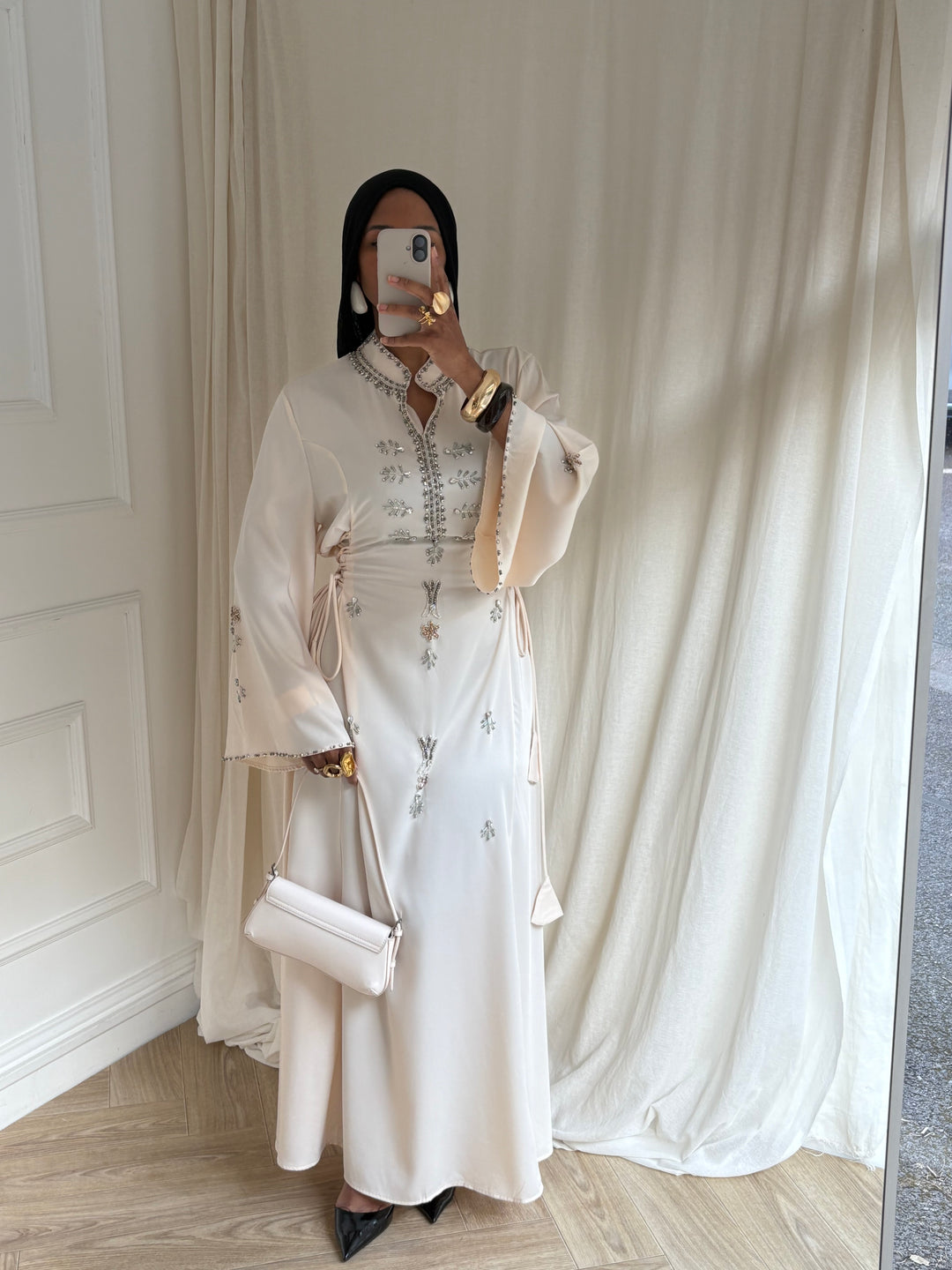 ABAYA À CRISTAUX BEIGE