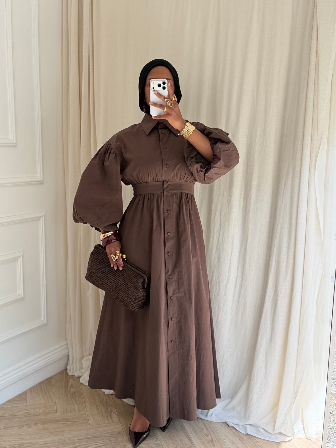 ROBE MANCHE BALLON MARRON
