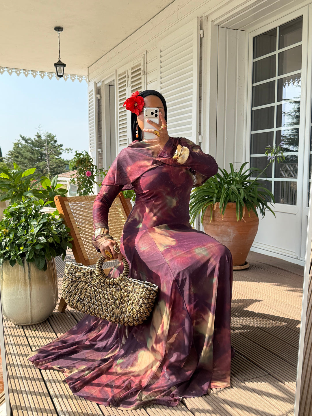 ROBE IMPRIMÉE DRAPÉE LUXE MARRON