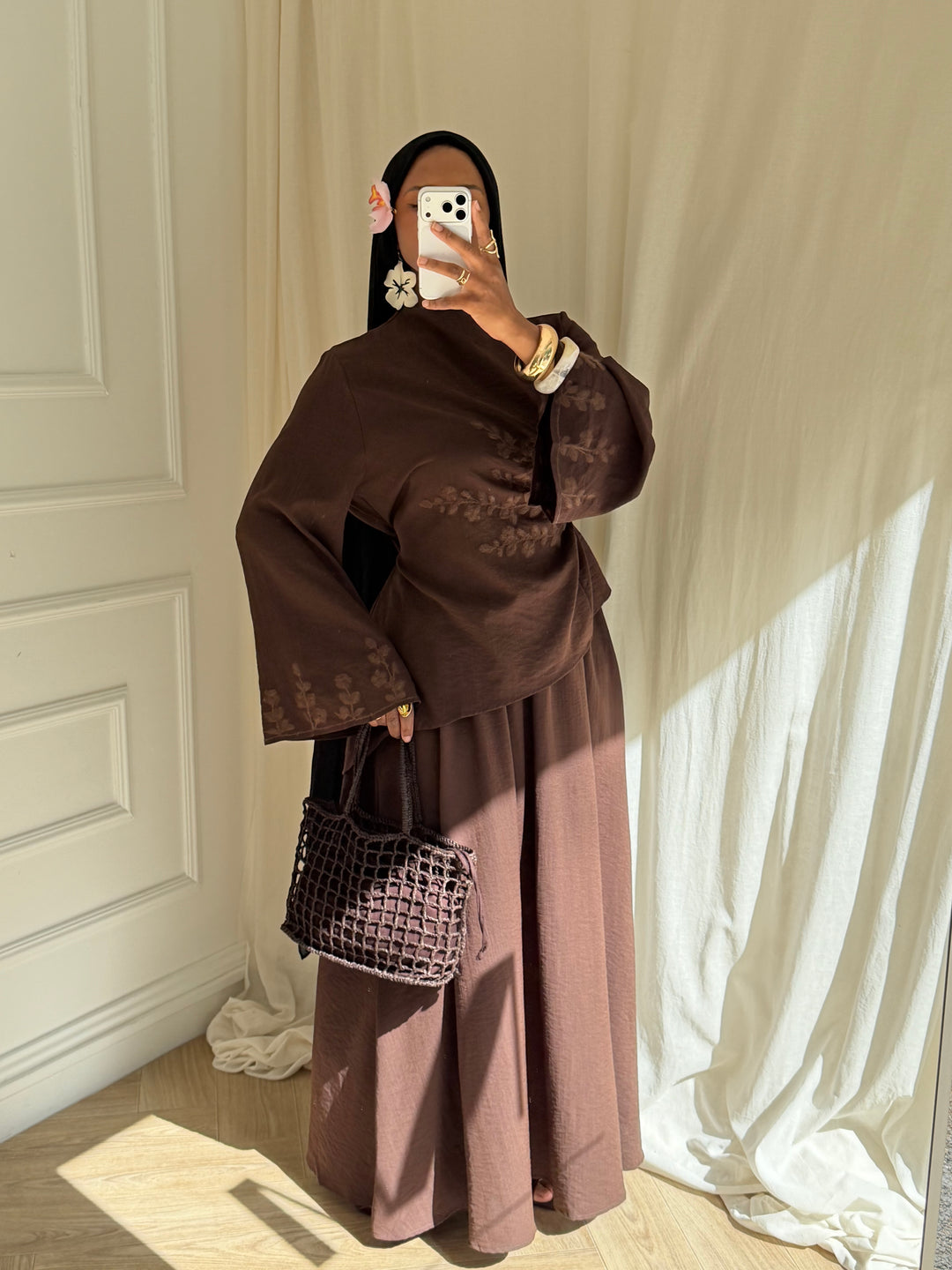 ENSEMBLE JUPE BRODERIE CHOCOLAT