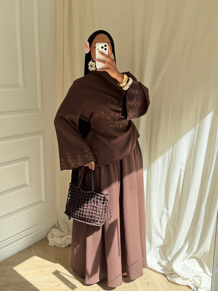 ENSEMBLE JUPE BRODERIE CHOCOLAT