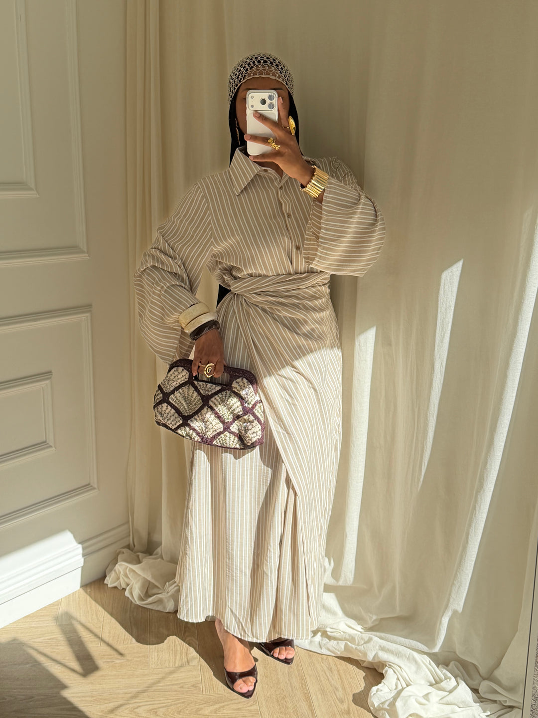 ROBE RAYURES SOUMEYA TAUPE