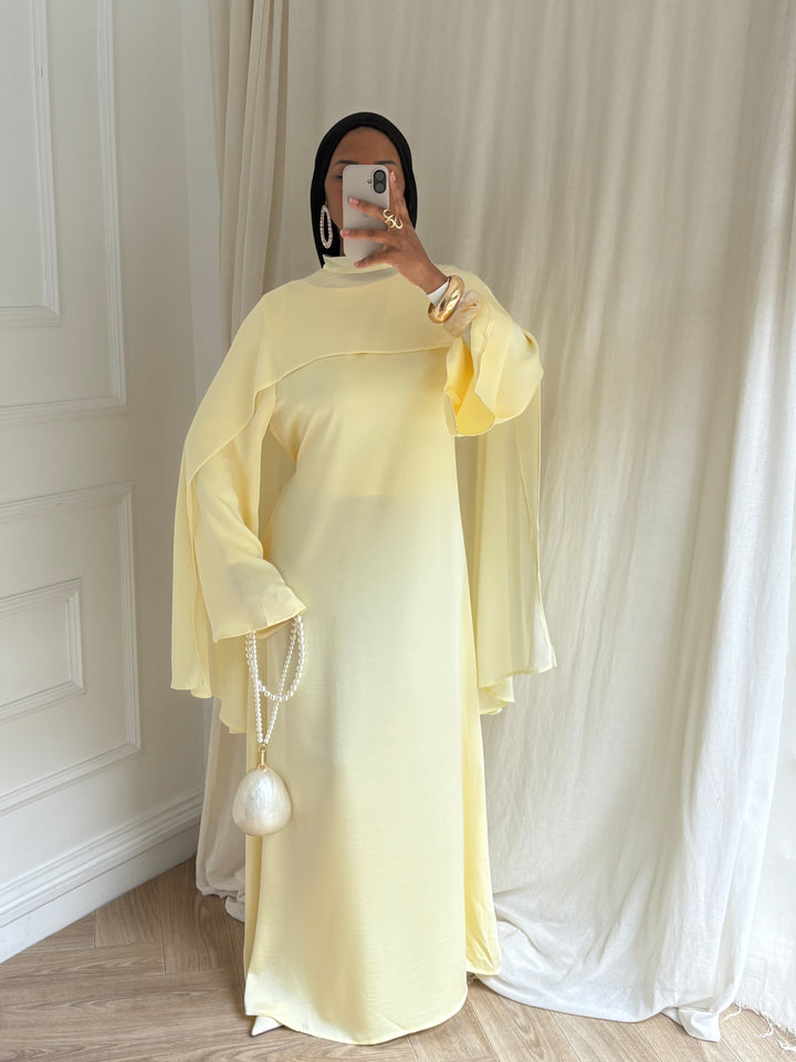 ROBE  LUXE CAPE AMOVIBLE JAUNE