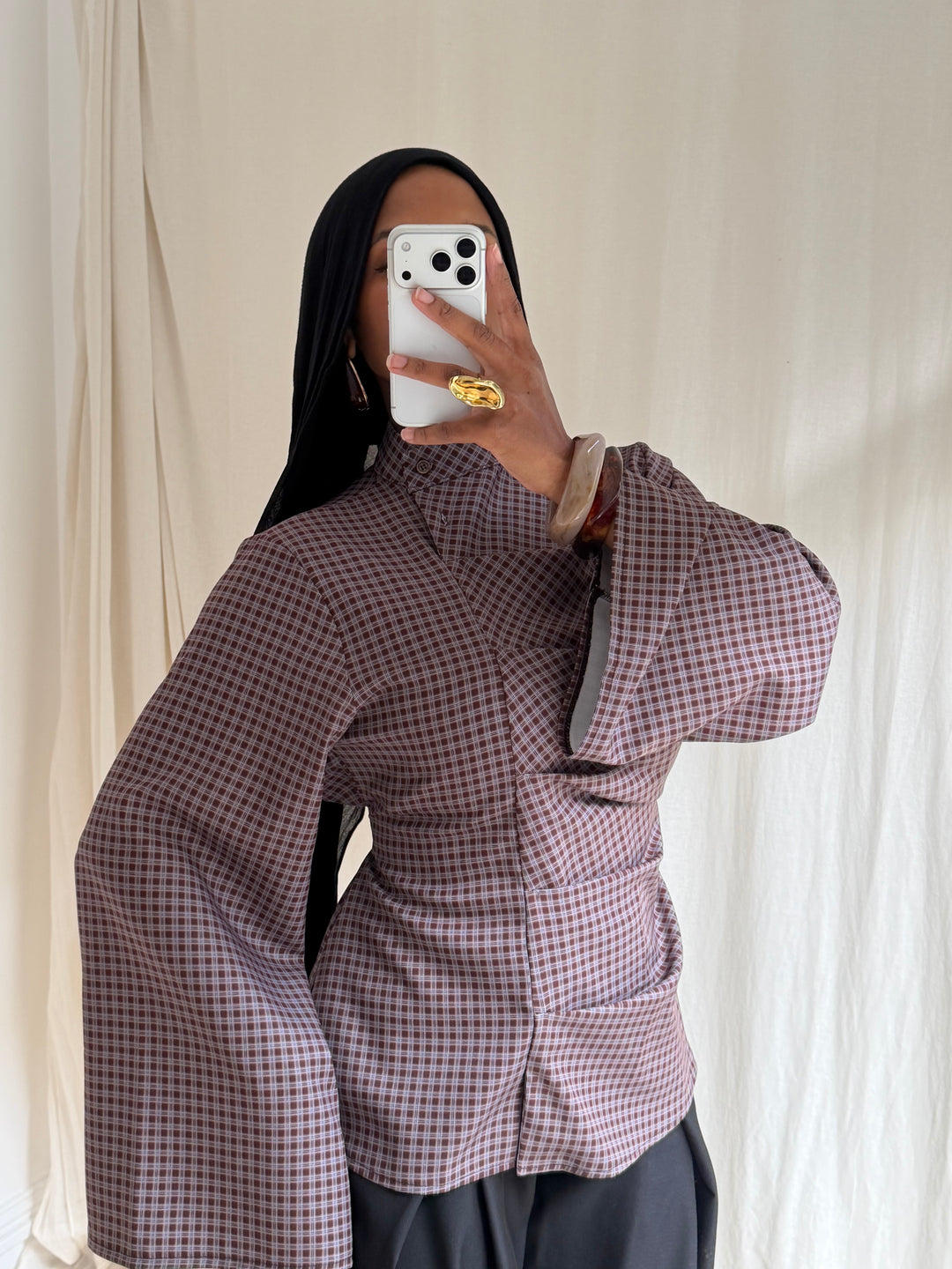 BLOUSE CINTRÉ VICHY
 MARRON