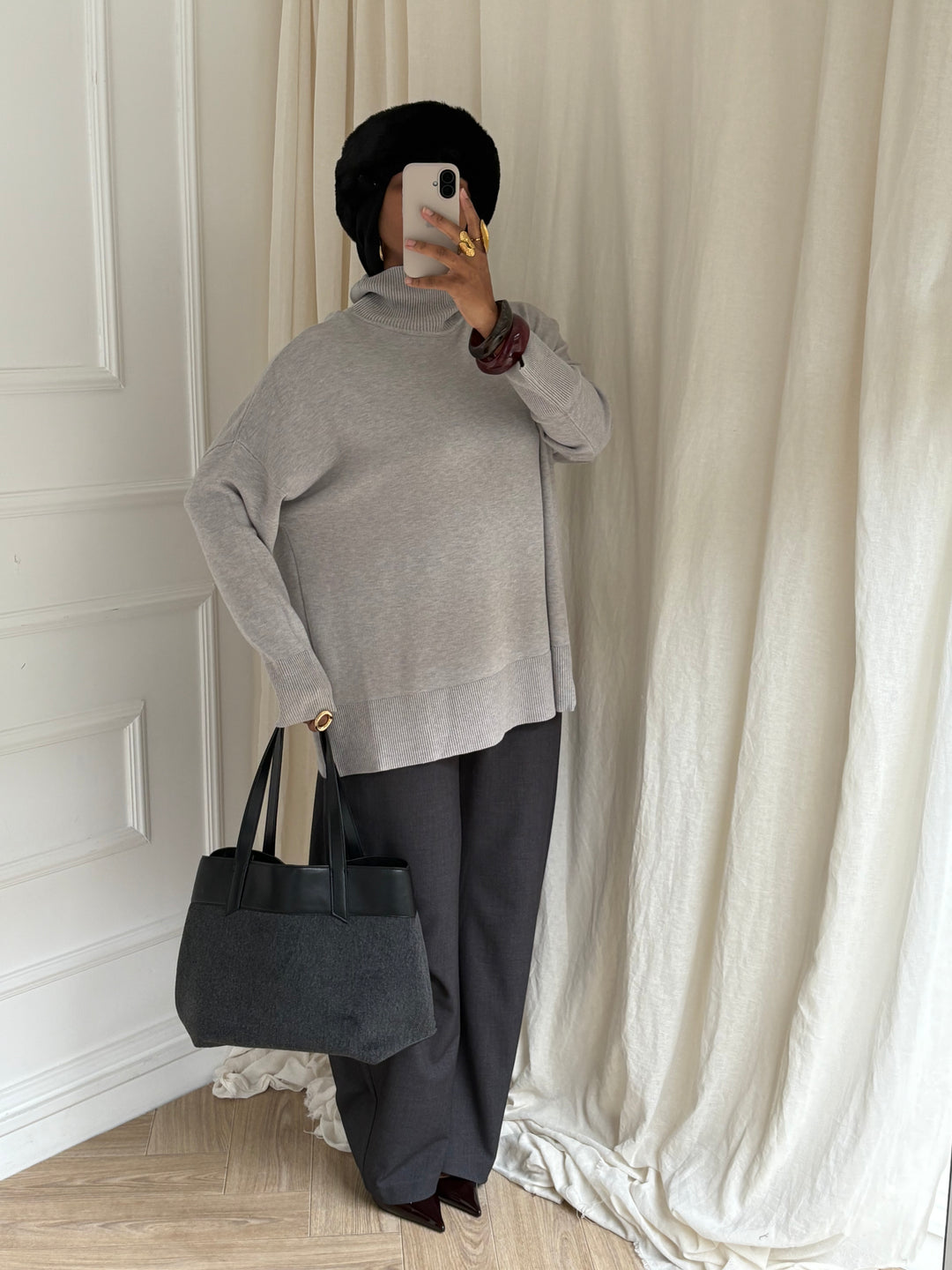 PULL FIN COL ROULÉ GRIS CLAIR
