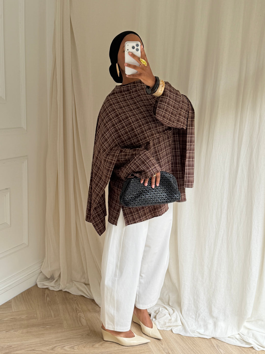 BLOUSE CARREAUX AVEC CAPE COFFEE
