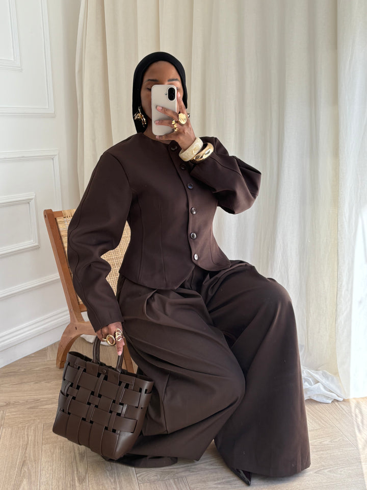 VESTE COURTE GLAMOUR MARRON