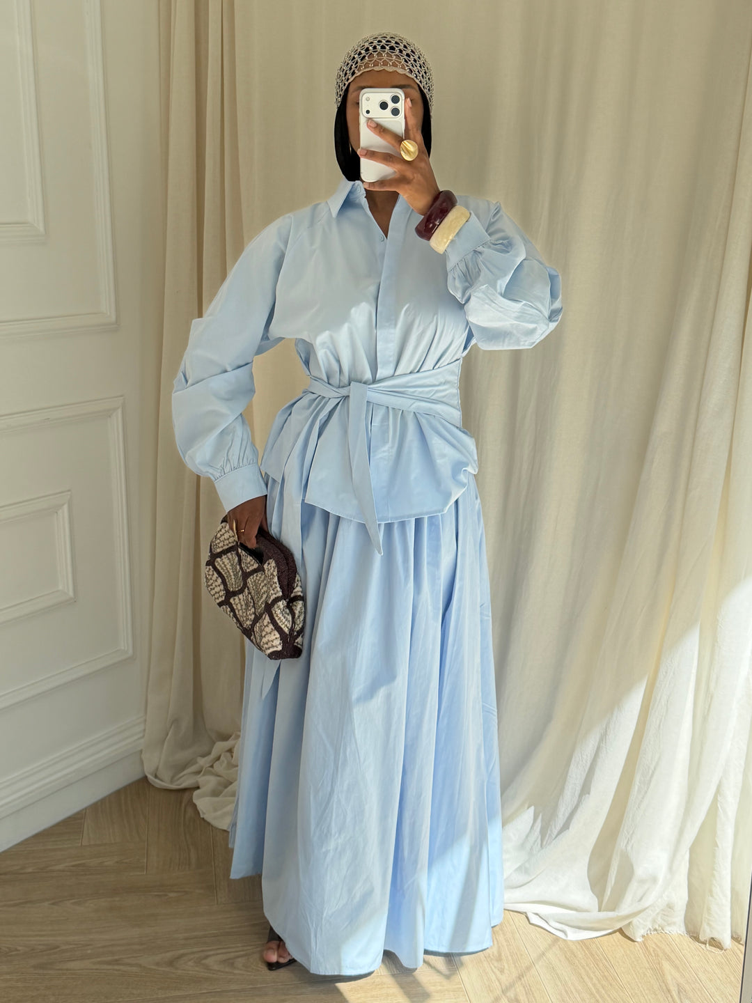 BLOUSE À NOUER COTON BLEU