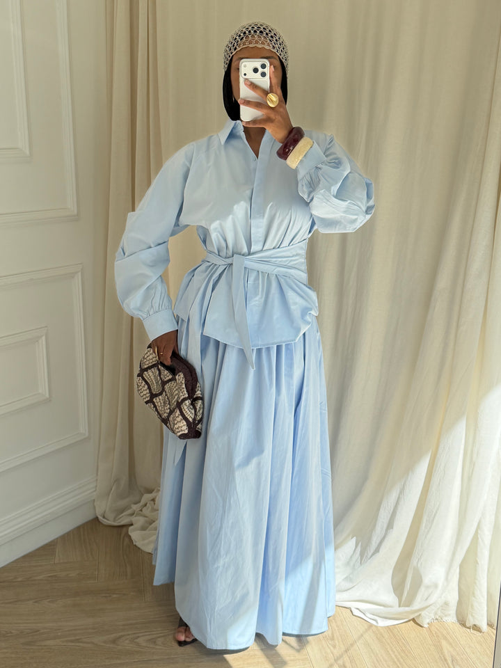 BLOUSE À NOUER COTON BLEU