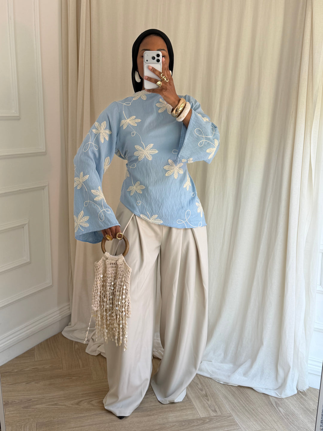 BLOUSE FLOWER BLEU CIEL