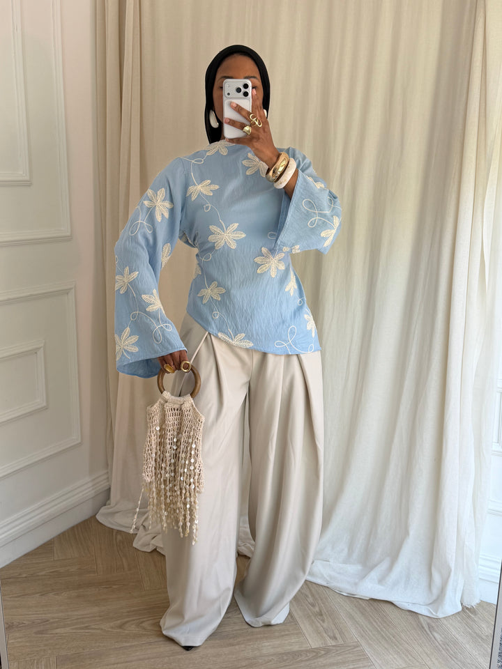BLOUSE FLOWER BLEU CIEL