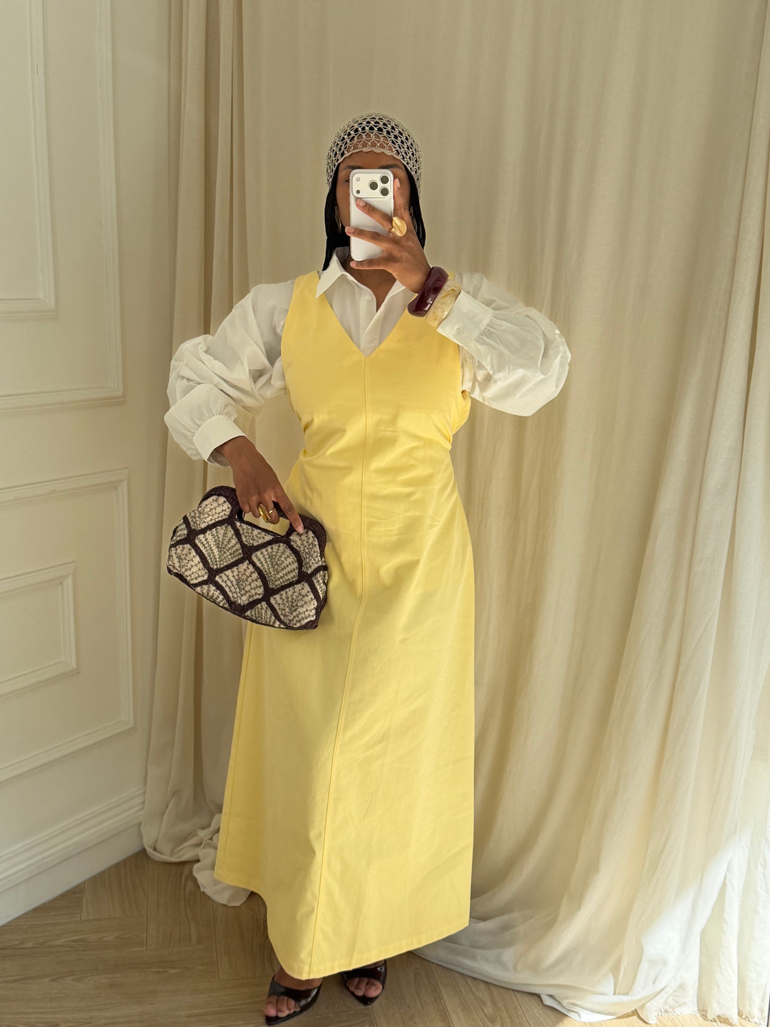 ROBE DENIM SANS MANCHE JAUNE