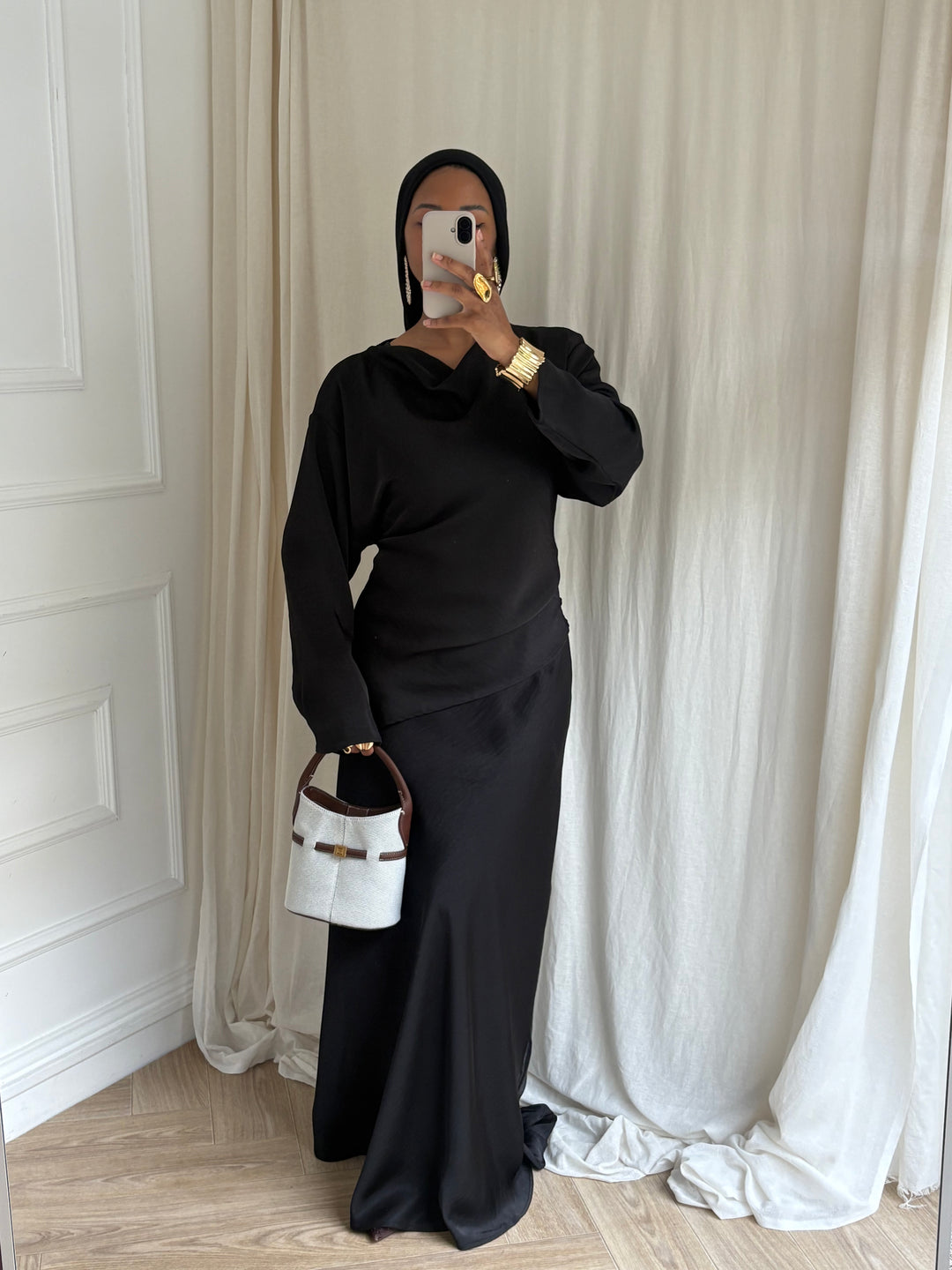 SET JUPE SATIN NOIR