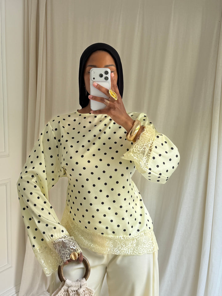 BLOUSE COURTE À POIS JAUNE