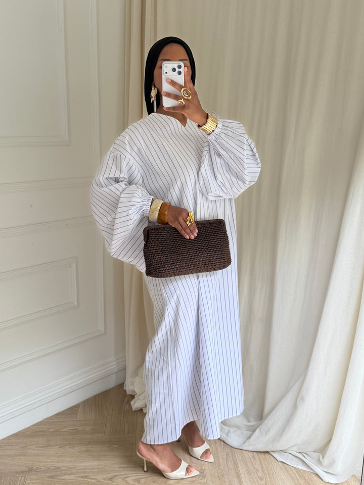 ROBE BOHO À RAYURES BLANCHE