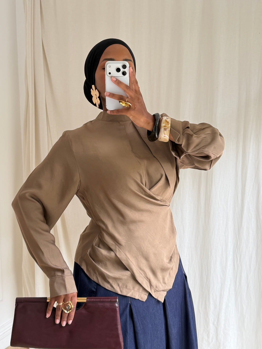 BLOUSE COURTE CROISÉ CAMEL