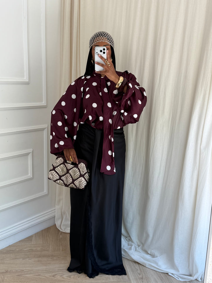 BLOUSE COL CLODINE A POIS BORDEAUX