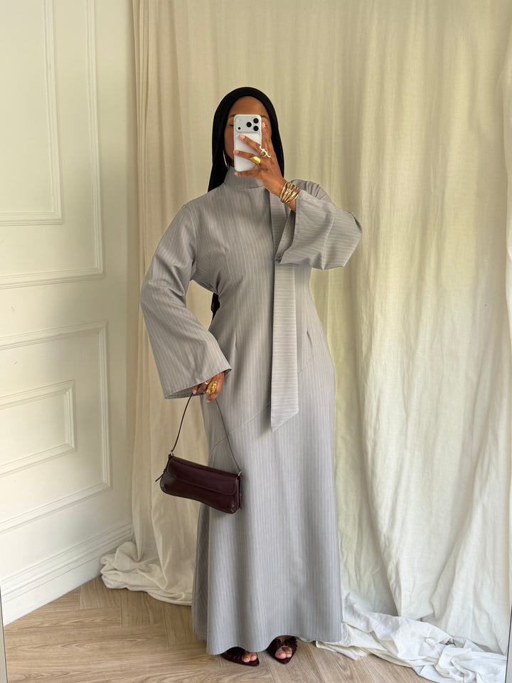 ROBE RAYURES SOHANE GRIS PERLE