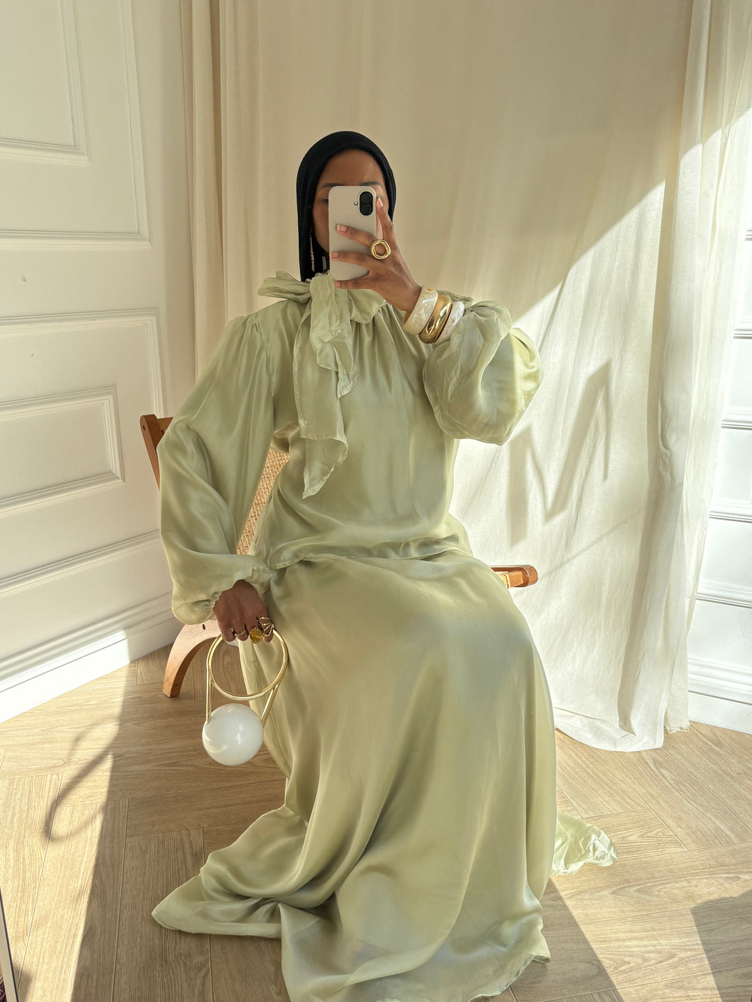 ENSEMBLE BLOUSE ET JUPE ORGANZA OLIVE