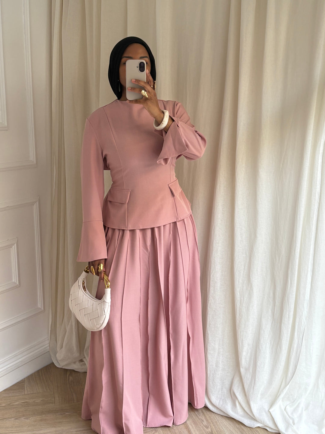 ENSEMBLE JUPE PLISSÉE ROSE