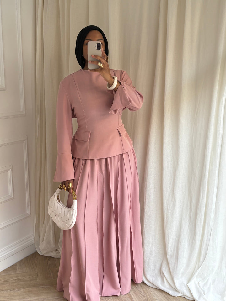ENSEMBLE JUPE PLISSÉE ROSE