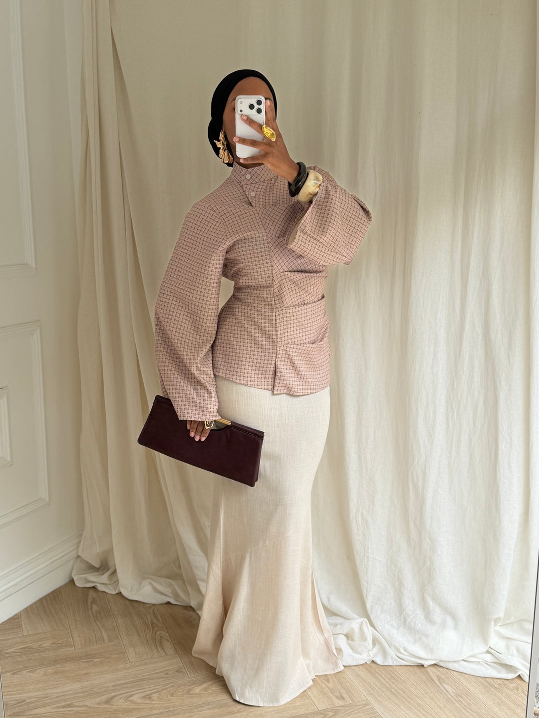 BLOUSE CINTRÉ VICHY TAUPE