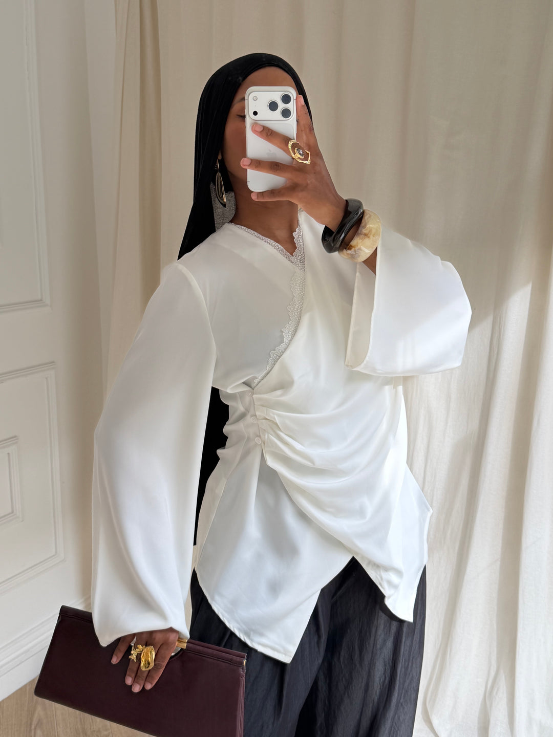 TOP SATIN DENTELLE BLANC