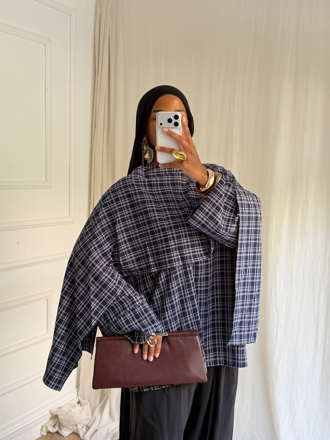 BLOUSE CARREAUX AVEC CAPE BLUE