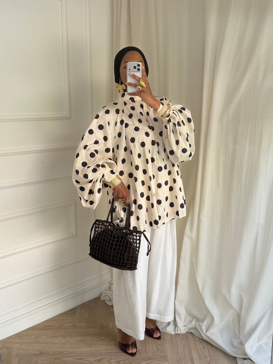 BLOUSE PLISSÉE PEAS BLANC CASSÉ