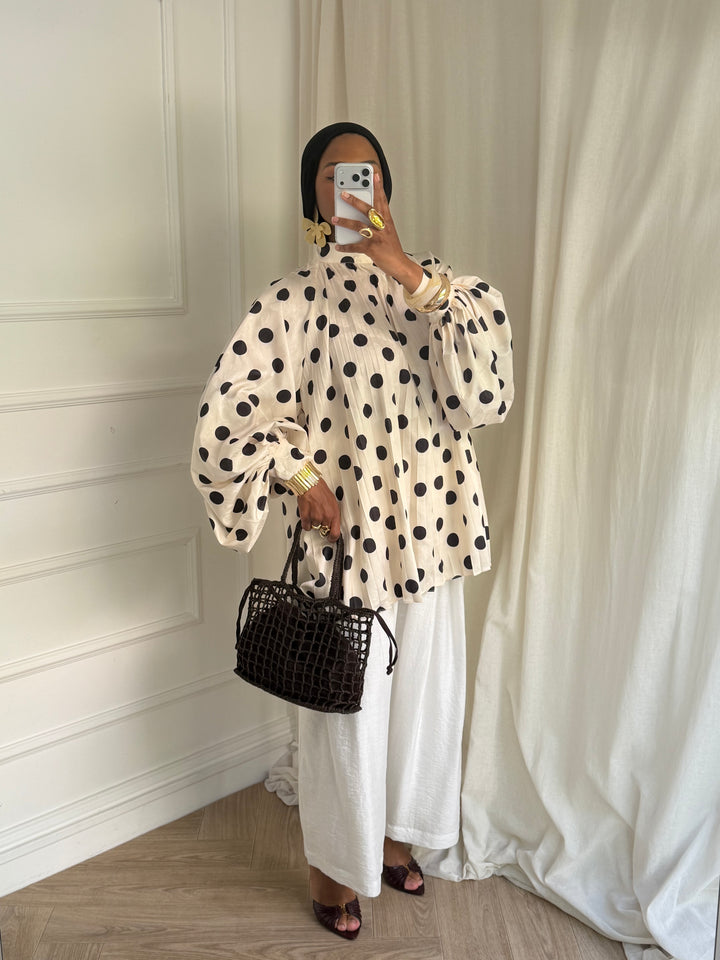 BLOUSE PLISSÉE PEAS BLANC CASSÉ