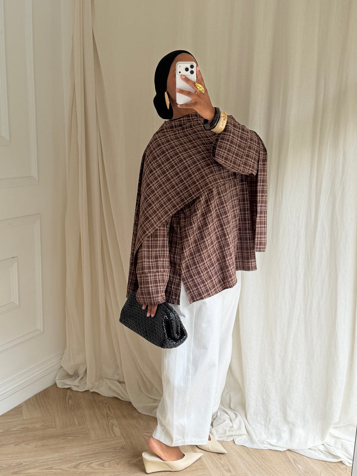 BLOUSE CARREAUX AVEC CAPE COFFEE
