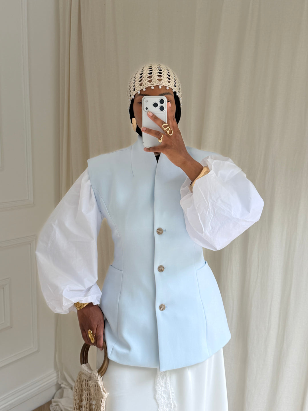 BLAZER SANS MANCHES CINTRÉ BLEU